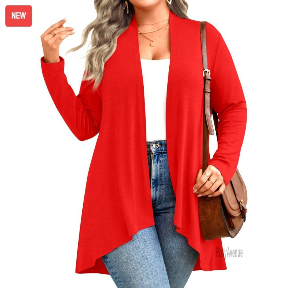 Lightweight Long Sleeve Cardigan Plus Size Open Front Flowy Hem Casual Chic